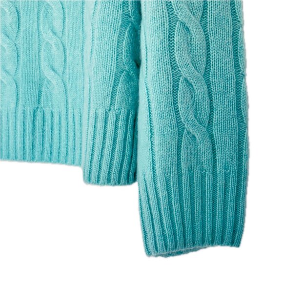 Joie 100% Cashmere Cable Knit Crew Neck Sweater Aqua Pullover Womens M NEW - Picture 9 of 12